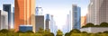 Beautifil city on sunset panorama skyline high skyscrapers modern cityscape background flat horizontal