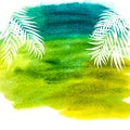 Beautifil Palm Tree Leaf Silhouette with Aquarelle Watercolor Paint Background Vector Illustration