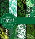 Beautifil Palm Tree Leaf Silhouette Seamless Pattern Background Collection Set Vector Illustration Royalty Free Stock Photo