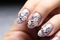 Beautifil wedding manicure for the bride in gentle tones with rhinestone. Nail Design. Close-up Royalty Free Stock Photo