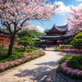 The beautiflu sakura garden with nice sky in Taipei, Taiwan made with Generative AI