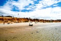 Beautifu beach with a traditional boat called jangada in Brazil