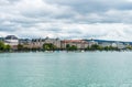 Beautifu historicl buildings with the opera house on the hills and on the lakeshore, and the yachts on the Lake of Zurich, Royalty Free Stock Photo