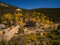 Aerial drone photo - Abandoned mine shack in the Colorado Rocky Mountains