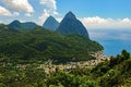 Beautiful above view of tropical beach, sea and mountain landscape, Santa Lucia island, Caribbean