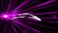 Beautiful abstract animation of spaceship in Hyperspace Jump flying through the outer space. Animation. 3d animation of Royalty Free Stock Photo