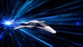 Beautiful abstract animation of spaceship in Hyperspace Jump flying through the outer space. Animation. 3d animation of Royalty Free Stock Photo