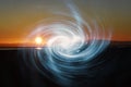 Beautiful Abstract Art With Sunrise & Spiral Galaxy High Quality Royalty Free Stock Photo