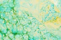 Beautiful abstract background. Acrylic painting. Marble texture. Mixed green and yellow paints . Contemporary design Royalty Free Stock Photo