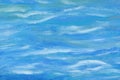 Beautiful abstract background. Oil painting, sea abstraction. Mixed blue and white colors. Unusual art technique. Handmade work.