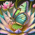 beautiful abstract colorful butterfly on a lotus flower