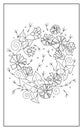 Beautiful abstract dandelions. A wreath of blooming flowers, leaves, swirls and other elements