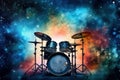 beautiful abstract digital drum kit with nebula dust generative AI