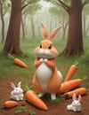 Rabbit and carrot in the forest