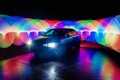 Beautiful Abstract futuristic painting color texture with lighting effect on car