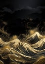 Beautiful abstract golden and black ocean waves wall art.