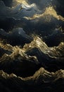 Beautiful abstract golden and black ocean waves wall art.