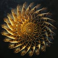 Beautiful abstract golden flower with gold veins and pollen, petals arranged in fibonacci spiral