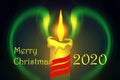 Beautiful abstract image of burning candle onbackground with inscription 2020