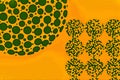 Beautiful abstract image of figures in the form of circles in green that on a yellow background give light