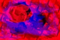 Beautiful abstract image on a red background figures in the shape of roses in red and blue that give light