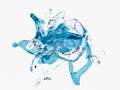 Beautiful abstract liquid transparent clear blue water splash on white background, 3d render illustration Royalty Free Stock Photo