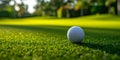 beautiful abstract luxury golf resort club, close up of golf ball on green grass lawn field, background banner for golf lawn Royalty Free Stock Photo