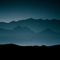 A beautiful, abstract monochrome mountain landscape in blue tonality.