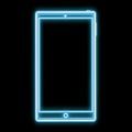 Beautiful abstract neon bright glowing icon, signboard from a modern smart mobile phone, smartphone and copy space