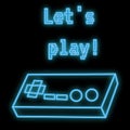 Beautiful abstract neon bright glowing icon, a signboard from an old retro joystick for video games consoles with buttons