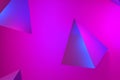 Beautiful abstract pink neon glow, neon pyramid backgrounds. pink and lilac glow on tetrahedrons - 3D rendering. Royalty Free Stock Photo