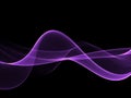 Abstract purple flowing neon wave at black background stock