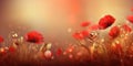 Beautiful abstract red and gold misty morning photo floral design background banner. generative ai AIG32