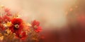 Beautiful abstract red and gold misty morning photo floral design background banner. generative ai AIG32