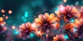 beautiful abstract teal pink orange night photo floral design background banner. generative ai AIG32