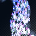 Beautiful abstract transparent glowing bokeh effect with circles on a translucent dark in a checkered black background