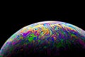 Beautiful abstract and various colored soap bubble macro with oval shape with black background and selective focus Royalty Free Stock Photo