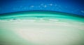 Beautiful abstract view of tropical beach with rising curved ocean and dark blue sky background