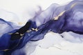 Beautiful abstract watercolor background in blue and purple colors. Alcohol ink texture with golden streaks Royalty Free Stock Photo