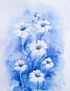 Beautiful abstract watercolor blue and white floral painting with white background. Indian watercolor art with copyspace. Hand Royalty Free Stock Photo