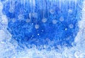 Beautiful abstract winter background in blue color. The texture of the snow, Christmas balls, made of acrylic paints Royalty Free Stock Photo