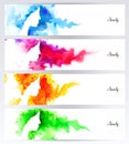 Beautiful abstract woman face silhouettes are on the abstract colorful backgrounds. Set of four headers for banners. Royalty Free Stock Photo