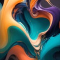 Beautiful abstraction of liquid paints in slow blending flow mixing together gently