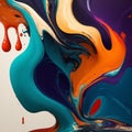 Beautiful abstraction of liquid paints in slow blending flow mixing together gently