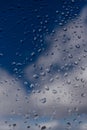 Background. Water drops on the glass, window. Blue sky Royalty Free Stock Photo