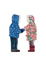 Beautiful acrylic illustration of two kids with pink and blue jackets for amazing design on white isolated background