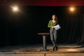 Actress performing role on stage in Royalty Free Stock Photo