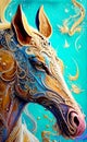 Beautiful and adorable surrealistic horse, with fine art filigree, turquoise, good for print, canvas, poster, mag, Generative AI