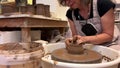 Pottery is a favorite pastime and relaxation Pleasure and joy Beautiful adult explored her woman sculpts a vase from