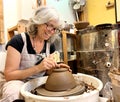 Pottery is a favorite pastime and relaxation Pleasure and joy Beautiful adult explored her woman sculpts a vase from